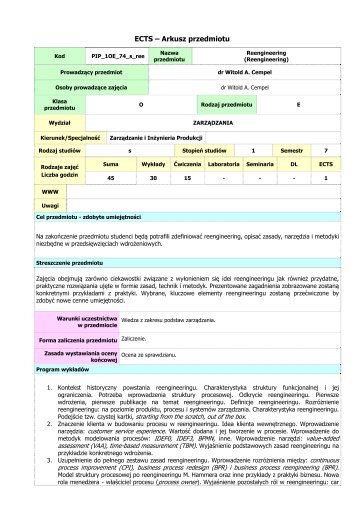 Prowadzący przedmiot - Wydział Zarządzania - AGH