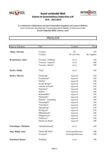 PREISLISTE Kunst verbindet Welt - INTERSOL