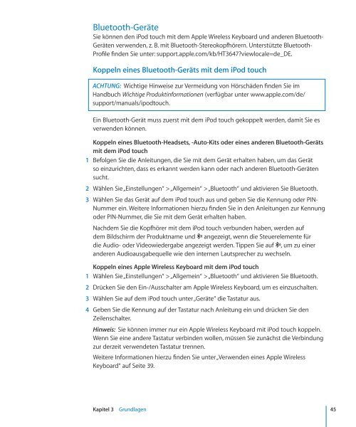 iPod touch Benutzerhandbuch - Support  - Apple