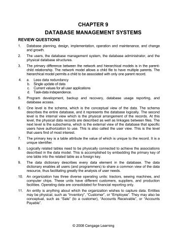 CHAPTER 9 DATABASE MANAGEMENT SYSTEMS