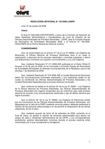 RESOLUCIÓN JEFATURAL N° 125-2008-J/ONPE Lima, 01 de ...