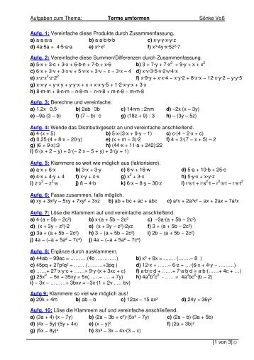Aufgaben Terme umformen - SÃ¶nke VoÃ