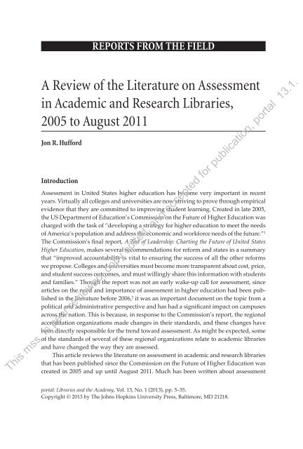 A Review of the Literature on Assessment in Academic and ...