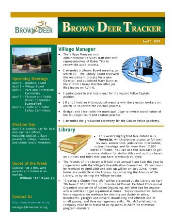 BROWN DEER TRACKER - Village of Brown Deer