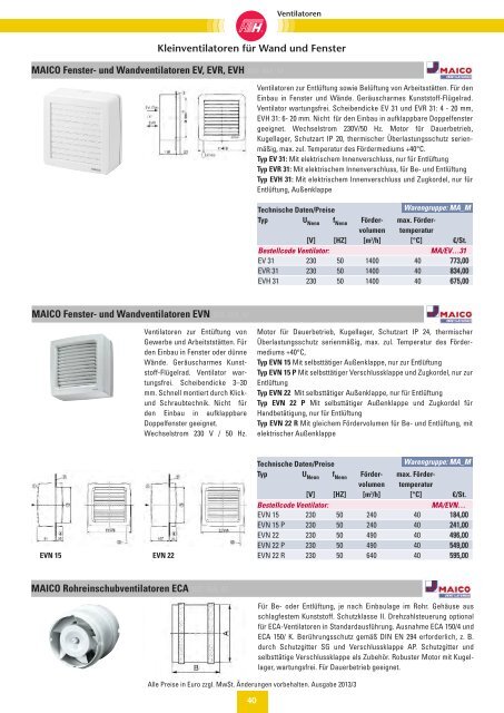 Verzeichnis: Ventilatoren - Felderer