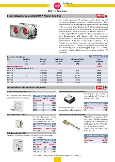 Verzeichnis: Ventilatoren - Felderer