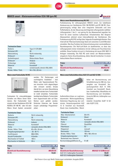 Verzeichnis: Ventilatoren - Felderer