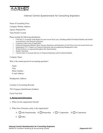 Internal Control Questionnaire for Consulting Engineers