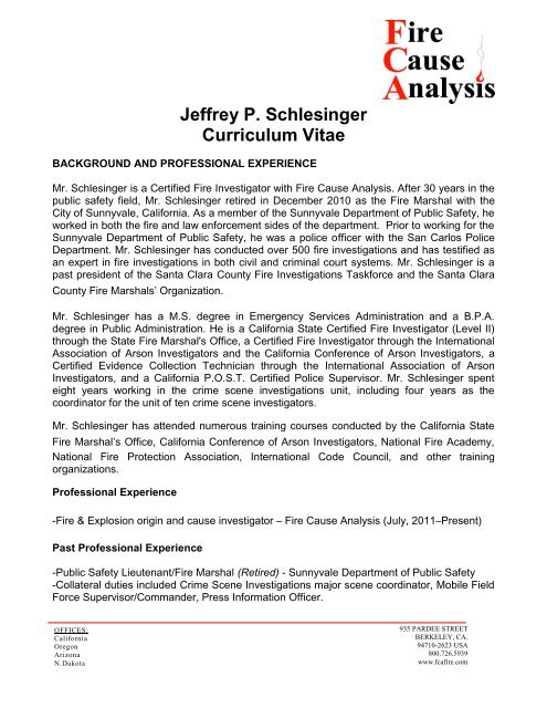J. Schlesinger CV.pdf - Fire Cause Analysis