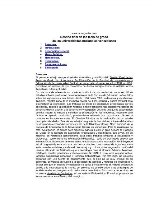 Destino Final De Las Tesis De Grado Unesr