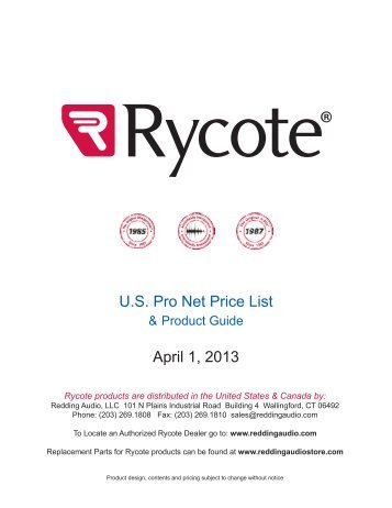 Rycote Pro Net Price List & Product Guide - Redding Audio