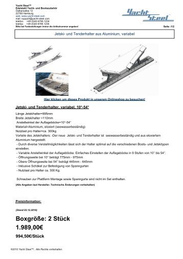 Jetski- und Tenderhalter, variabel, 10Â°-54Â° - www.yacht-steel.com