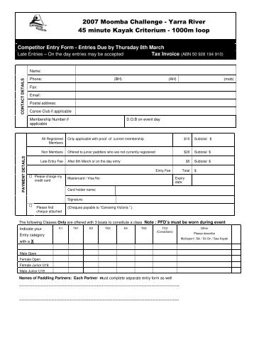 Entry Form - Canoeing Victoria - Australian Canoeing