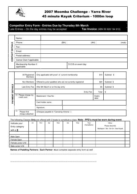 Entry Form - Canoeing Victoria - Australian Canoeing