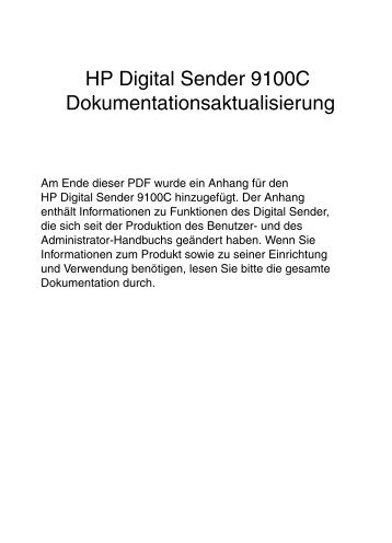 HP Digital Sender 9100C Dokumentationsaktualisierung