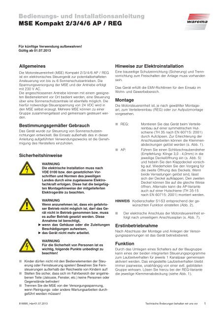 Bedienungs- und Installationsanleitung MSE Kompakt 2/3 ... - Warema