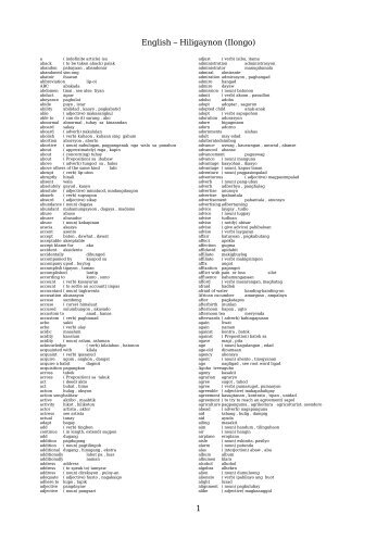 English to Hiligaynon Dictionary - Philippine Culture