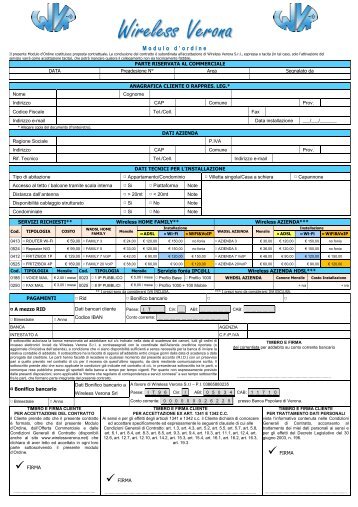"Contacta ONLINE" Modulo d'ordine dell'offerta ADSL - Wireless a ...