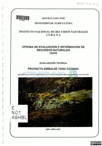 Proyecto embalse Yana Ccocha - Autoridad Nacional del Agua