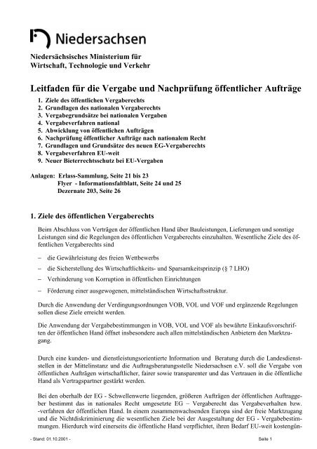 Leitfaden für die Vergabe und Nachprüfung öffentlicher Aufträge