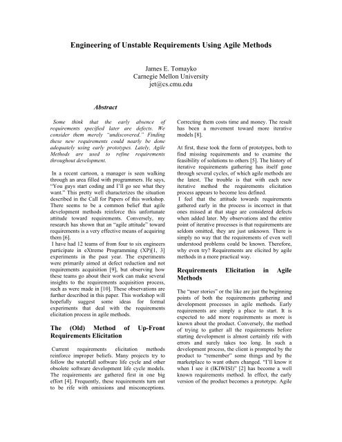 Engineering of Unstable Requirements Using Agile Methods