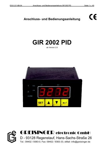 Anschluss- und Bedienungsanleitung GIR 2002 PID - Greisinger