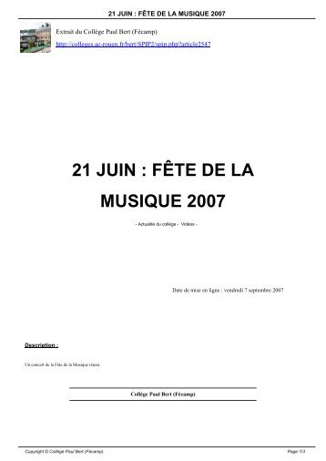 21 JUIN : FÃTE DE LA MUSIQUE 2007