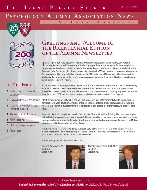 Fall 2011 Newsletter - McLean Hospital - Harvard University