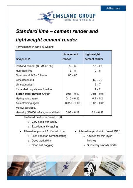 Dry Mortars Applications - Emsland Group