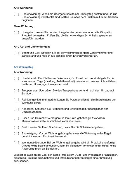 Die Checkliste für Ihren Umzug Einige Monate vor dem Umzug Alte ...