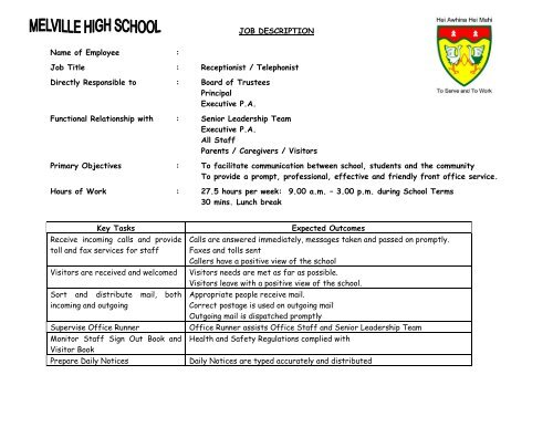 Job Description Melville High School