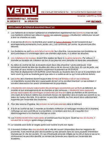 65 72 72 Fax : (016) 65 72 65 e-mail : info@vemu.be RÈGLEMENT