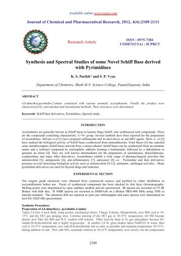 Synthesis and Spectral Studies of some Novel Schiff Base derived ...