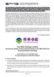 Tsui Wah Holdings Limited Announces details of the