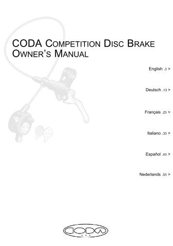 CODA COMPETITION DISC BRAKE OWNER'S MANUAL