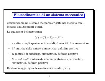 Elastodinamica di un sistema meccanico - Esercizi e Dispense