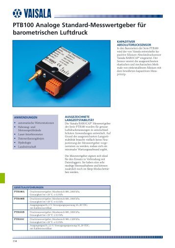 PTB100 Analoge Standard-Messwertgeber für barometrischen Luftdruck