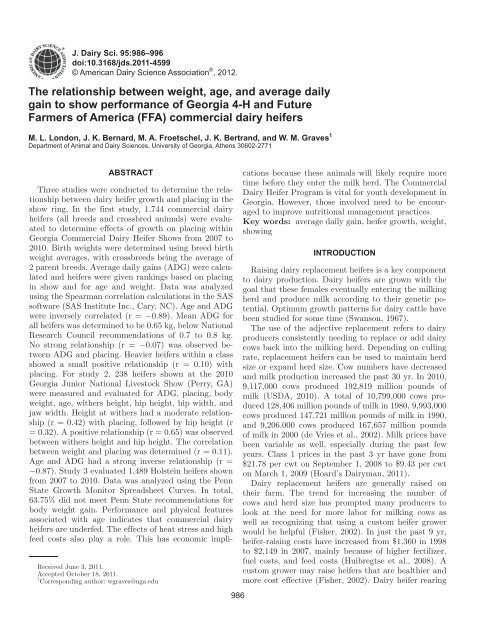 The relationship between weight, age, and average daily gain to ...