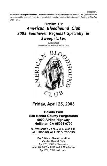 American Bloodhound Club 2003 Southwest Regional ... - InfoDog