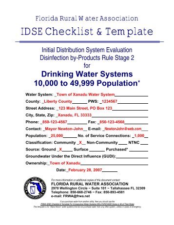 IDSE Checklist & Template - Florida Rural Water Association