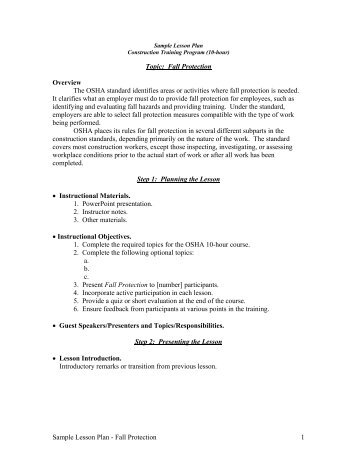 Sample Lesson Plan - Fall Protection 1 Topic: Fall Protection ...