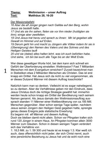 Thema: Weltmission â unser Auftrag Text: MatthÃ¤us ... - FeG Dresden