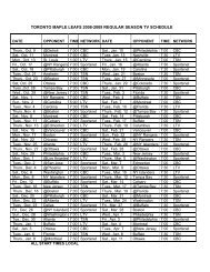 Printable Regular Schedule Toronto Maple Leafs