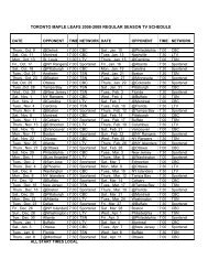 toronto maple leafs 2008-2009 regular season tv schedule