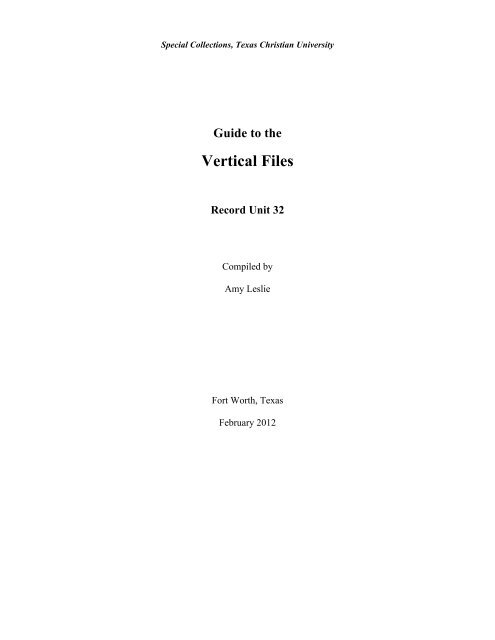 Vertical Files - RU32[3] - TCU Library - Texas Christian University