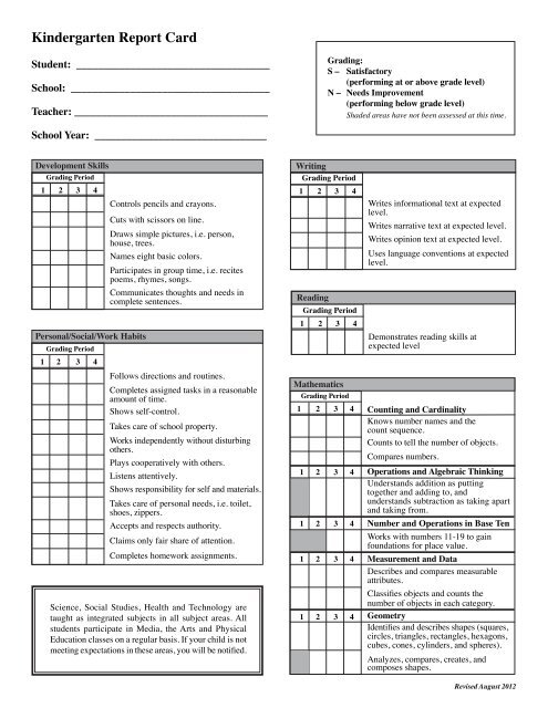 Nursery Report Card Comments