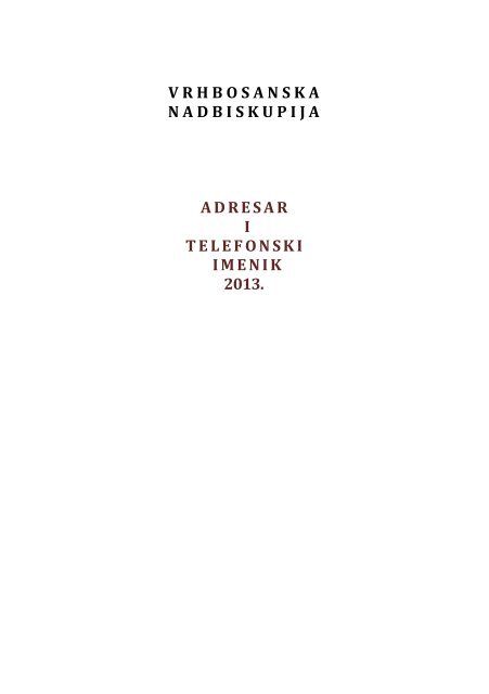 Adresar - Vrhbosanska nadbiskupija