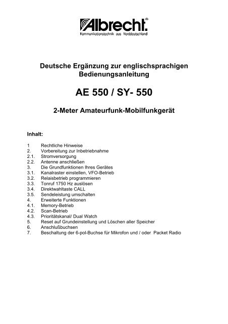 AE 550 / SY- 550 - Alan-Albrecht Service-Homepage