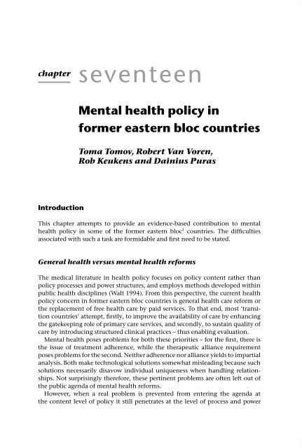 Mental health policy and practice across Europe: an overview