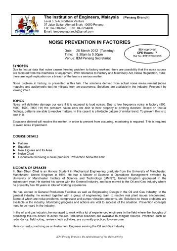 noise prevention in factories - The Institution of Engineers, Malaysia ...